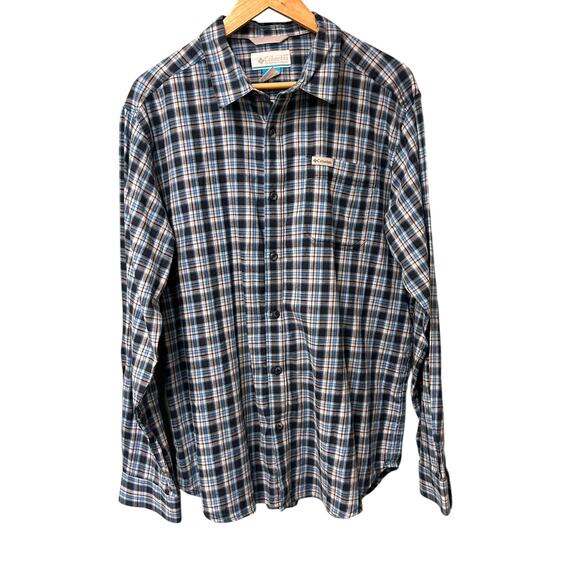 Columbia Men’s Large Button-Up Shirt Blue Plaid Long Sleeve Casual Outdoor - Picture 1 of 11